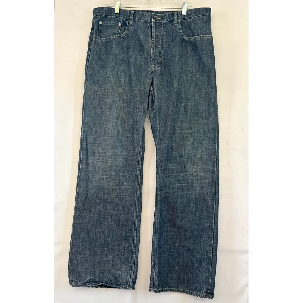 Banana Republic‎ Mens Straight Leg Button Fly Blue Jeans Dark Wash Distressed